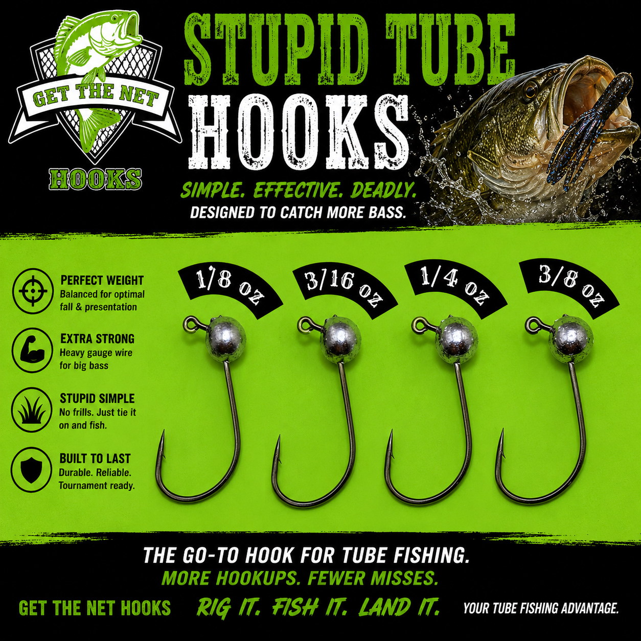 Get The Net Stupid Tube Hooks – Gamakatsu Bass Fishing Tube Jig Heads