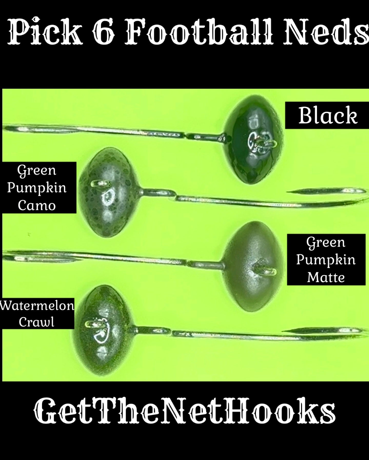 Get The Net Pick 6 Football Ned Heads – Football Jig Head for Bass