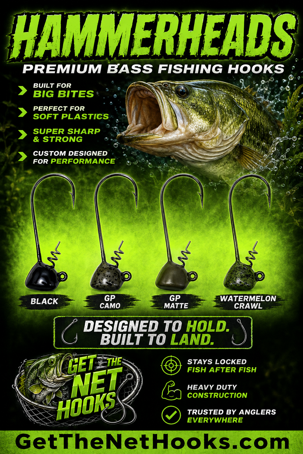 Get The Net Hammerheads – Mustad Stand-Up Worm Jig Heads for Bass