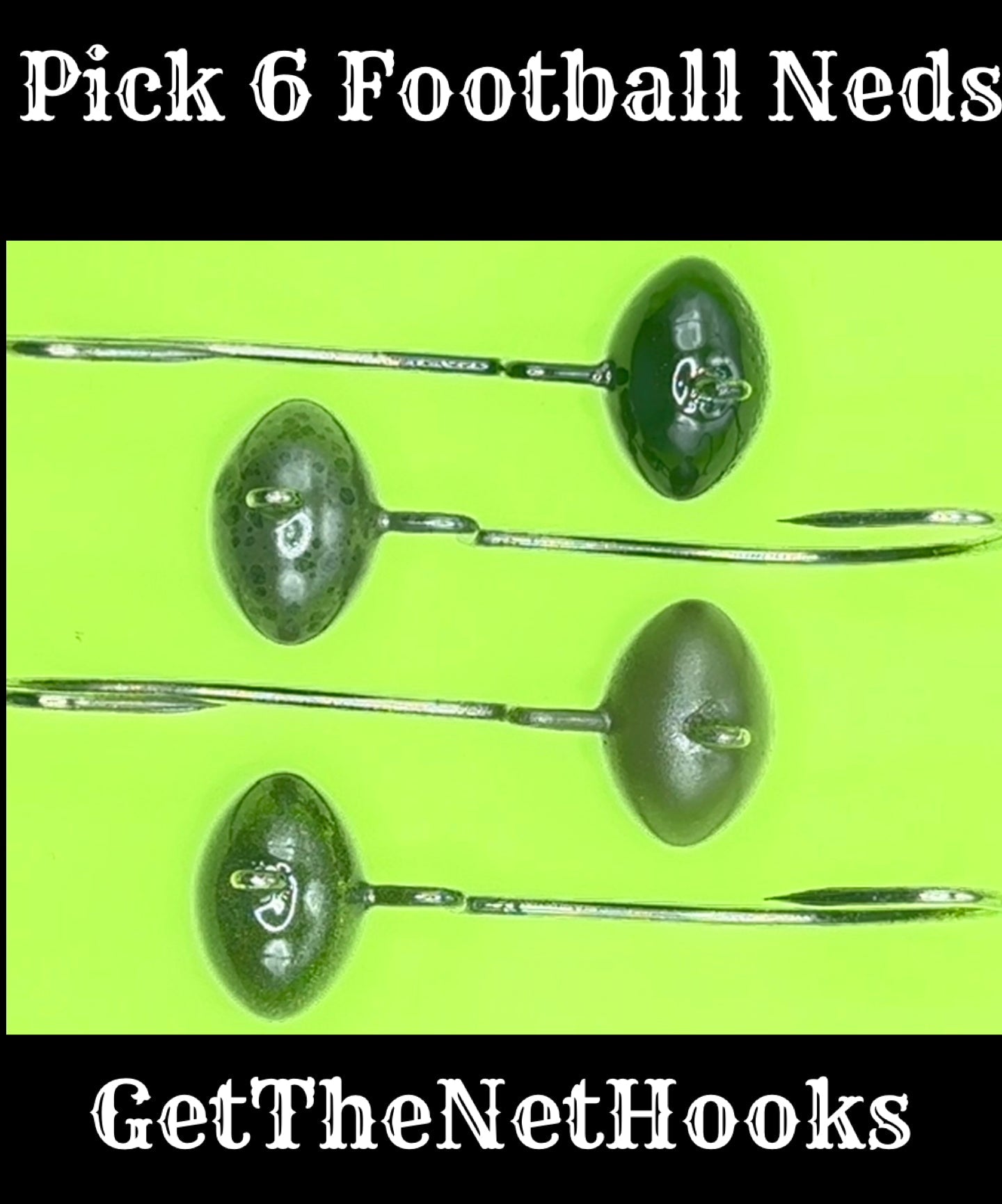 Get The Net Pick 6 Football Ned Heads – Football Jig Head for Bass